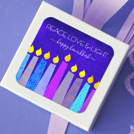 Hanukkah Peace Love Bold Boho Pattern Candles Blue Quadratischer Aufkleber