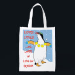 Hanukkah Penguin Lebensmitteltasche Wiederverwendbare Einkaufstasche<br><div class="desc">Hanukkah Pinguin, weiße, zweiseitige Tasche. Alle Designelemente können bearbeitet werden. Alle bearbeitbaren Texte können gelöscht und durch eine eigene Nachricht ersetzt werden. Verwenden Sie Ihre Lieblingsfarbe, Schriftart und Stil. Happy Hanukkah/Chanukah! Stil: Wiederverwendbare Beutel Grün gehen und retten den Planeten mit unserer wiederverwendbaren Lebensmitteltasche! Diese Tasche ist aus einem leichten Polyestergewebe...</div>