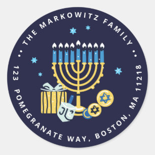 Hanukkah Personalisiert Menorah Dreidel Classic Ro Runder Aufkleber