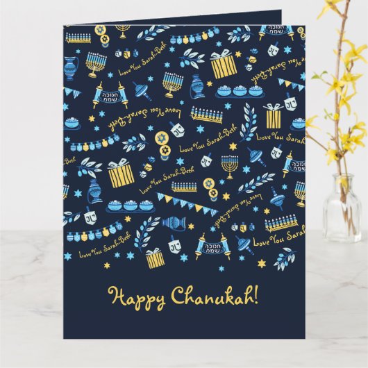 Hanukkah Personalisiert Menorah Dreidel Karte (Gelbe Blume)