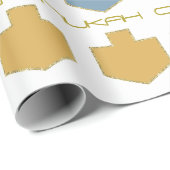 Hanukkah Personalize Giftwrap "Dreidel Blue/Tan" Geschenkpapier (Rolleneckpunkt)