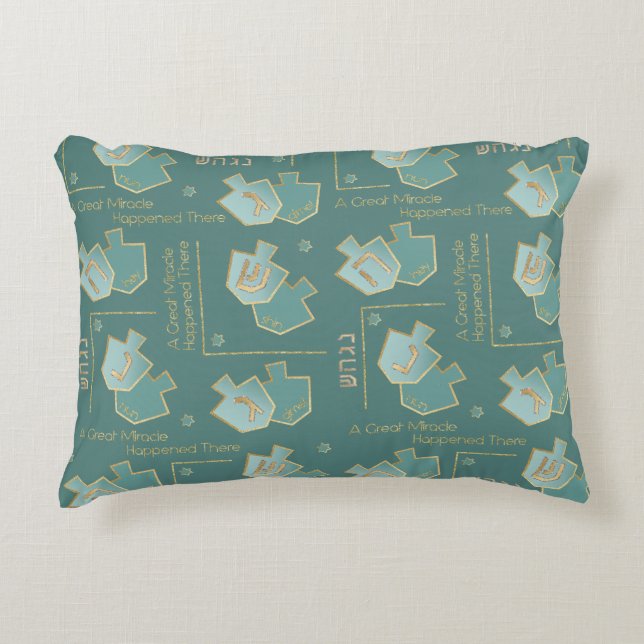 Hanukkah Pillow A Great Miracle There Türkis Dekokissen (Vorderseite)