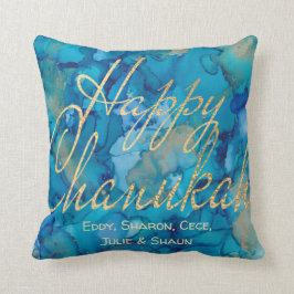 Hanukkah Pillow Happy Hanukkah Gold/Blau Kissen