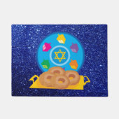 Hanukkah Plate mit Dreidels Blue Imitats Glitzer Fußmatte (Vorderseite)