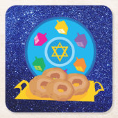 Hanukkah Plate mit Dreidels Blue Imitats Glitzer Rechteckiger Pappuntersetzer (Vorderseite)