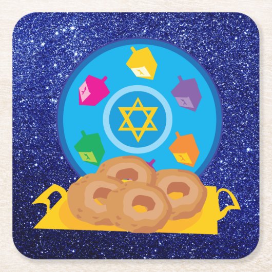 Hanukkah Plate mit Dreidels Blue Imitats Glitzer Rechteckiger Pappuntersetzer (Vorderseite)