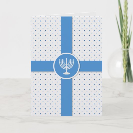 Hanukkah Polka Dot Wrapped Gift Feiertagskarte (Vorderseite)