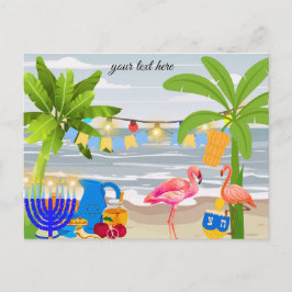 Hanukkah Postcard - Strandthema , Flamingo, dreide Einladungspostkarte