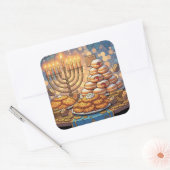 Hanukkah Potato Pancakes, Menorah and Jelly Rolls Quadratischer Aufkleber (Umschlag)