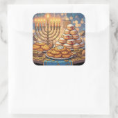 Hanukkah Potato Pancakes, Menorah and Jelly Rolls Quadratischer Aufkleber (Tasche)