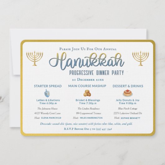 Hanukkah Progressive Dinnerparty-Einladung Einladung (Vorderseite)
