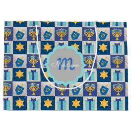 Hanukkah Quilt Personalisierte große Geschenktasch Große Geschenktüte