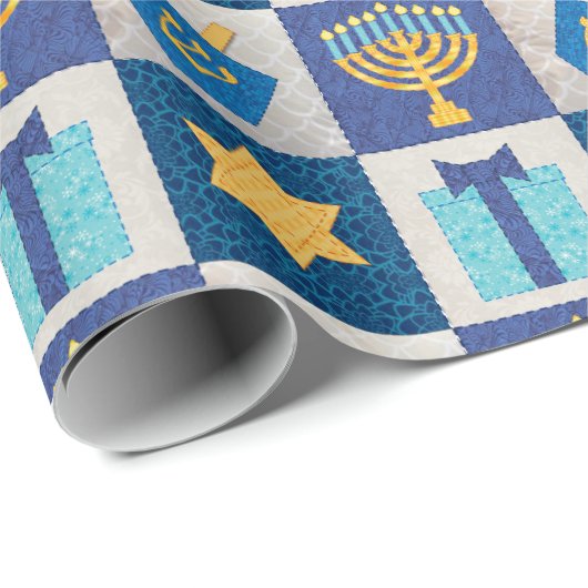 Hanukkah Quilt Wrapping Paper Geschenkpapier (Rolleneckpunkt)