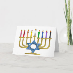 Hanukkah Rainbow Candles Gold Menorah Feiertagskarte