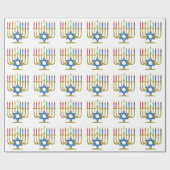 Hanukkah Rainbow Candles Gold Menorah Geschenkpapier (Flach)