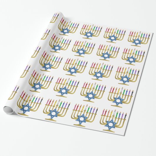 Hanukkah Rainbow Candles Gold Menorah Geschenkpapier (Ungerollt)
