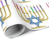 Hanukkah Rainbow Candles Gold Menorah Geschenkpapier (Rolleneckpunkt)