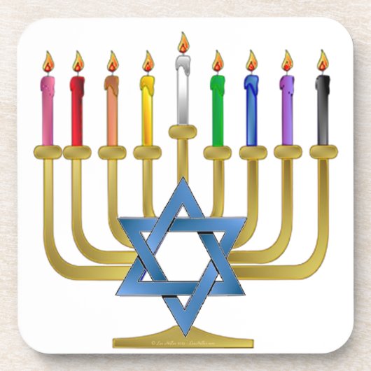 Hanukkah Rainbow Candles Gold Menorah Getränkeuntersetzer (Vorderseite)