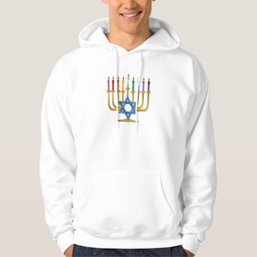 Hanukkah Rainbow Candles Gold Menorah Hoodie (Vorderseite)