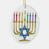 Hanukkah Rainbow Candles Gold Menorah Keramikornament (Rechts)