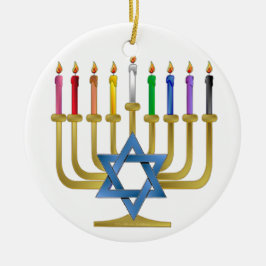 Hanukkah Rainbow Candles Gold Menorah Keramikornament