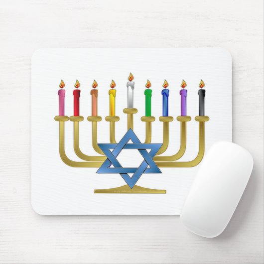 Hanukkah Rainbow Candles Gold Menorah Mousepad (Mit Mouse)
