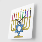 Hanukkah Rainbow Candles Gold Menorah Quadratische Wanduhr (Winkel)