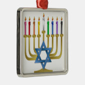 Hanukkah Rainbow Candles Gold Menorah Silbernes Ornament (Rechts)