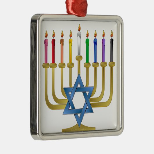 Hanukkah Rainbow Candles Gold Menorah Silbernes Ornament (Rechts)