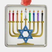 Hanukkah Rainbow Candles Gold Menorah Silbernes Ornament (Vorne)