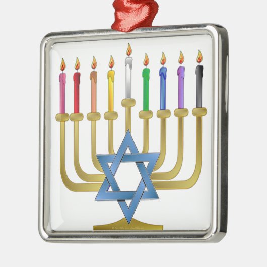 Hanukkah Rainbow Candles Gold Menorah Silbernes Ornament (Links)