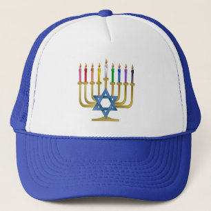 Hanukkah Rainbow Candles Gold Menorah Truckerkappe