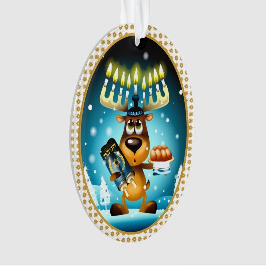 Hanukkah Rentier feiert Chrismukka Ornament (Vorderseite)