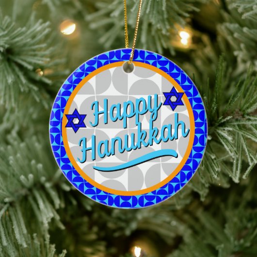 Hanukkah - Retro Moderne Formen Keramik Ornament (Baum)