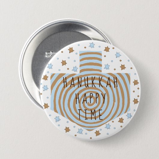 Hanukkah Round Button, Blue/Tan Dreidel Stars Button (Vorne & Hinten)