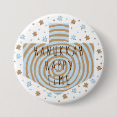 Hanukkah Round Button, Blue/Tan Dreidel Stars Button (Vorderseite)