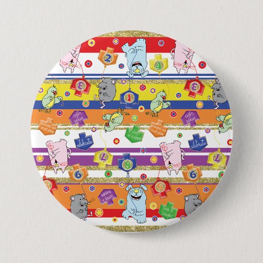 Hanukkah Round Button, Maus und Freunde Button (Vorderseite)