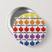 Hanukkah Round Button, Personalize 3D Dreidels Button (Vorne & Hinten)