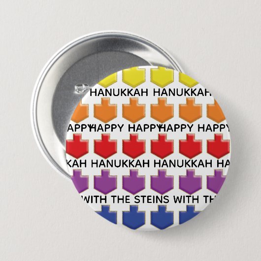 Hanukkah Round Button, Personalize 3D Dreidels Button (Vorne & Hinten)