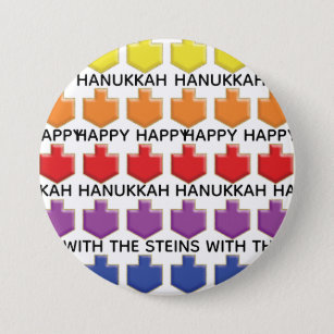 Hanukkah Round Button, Personalize 3D Dreidels Button