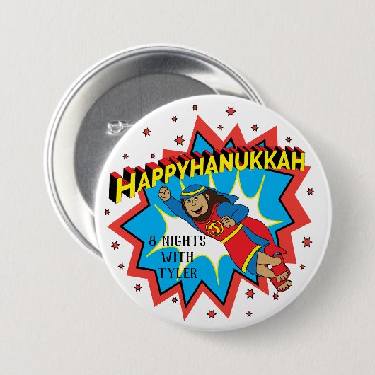 Hanukkah Round Button, Personalize Judah Maccabee Button (Vorne & Hinten)