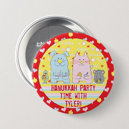 Hanukkah Round Button, Personalize Mouse & Friends Button (Vorne & Hinten)