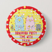 Hanukkah Round Button, Personalize Mouse & Friends Button (Vorderseite)