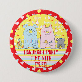 Hanukkah Round Button, Personalize Mouse & Friends Button