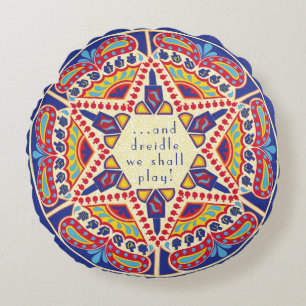 Hanukkah Round Pillow "Chanukah Paisley Dreidle" Rundes Kissen
