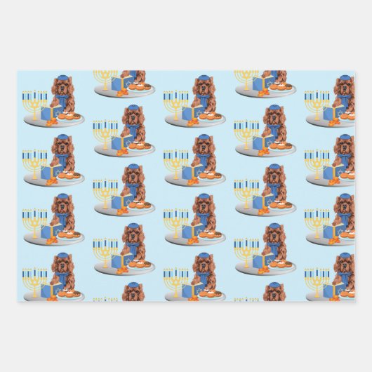 Hanukkah Ruby Cavalier King Charles Spaniel Geschenkpapier Set (Vorderseite)