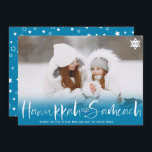 Hanukkah Sameach blue Overlay Skript menorah Foto Feiertagskarte<br><div class="desc">Hanukkah Sameach hellblauen Overlay Skript menorah 1 Foto. Happy Hanukkah!</div>