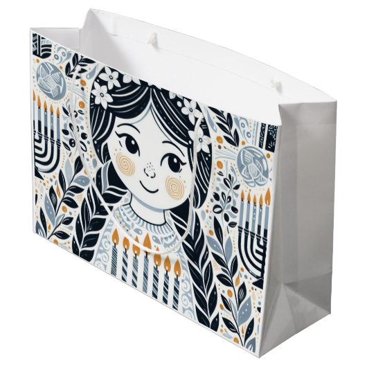 Hanukkah Sameach Celebration Geschenktasche: Entpa Große Geschenktüte (Rückseite Schrägansicht)