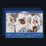 Hanukkah Sameach cool blaues Skript menorah 3 Foto Feiertagskarte<br><div class="desc">Hanukkah Sameach cool blaues Skript menorah 3 Fotos</div>