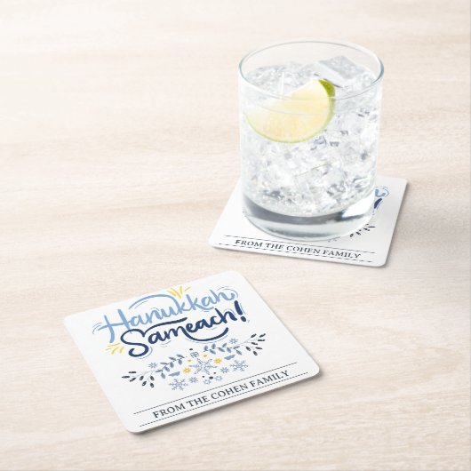 Hanukkah Sameach | Einfache Elegant Hanukkah Famil Rechteckiger Pappuntersetzer (Vor Ort)